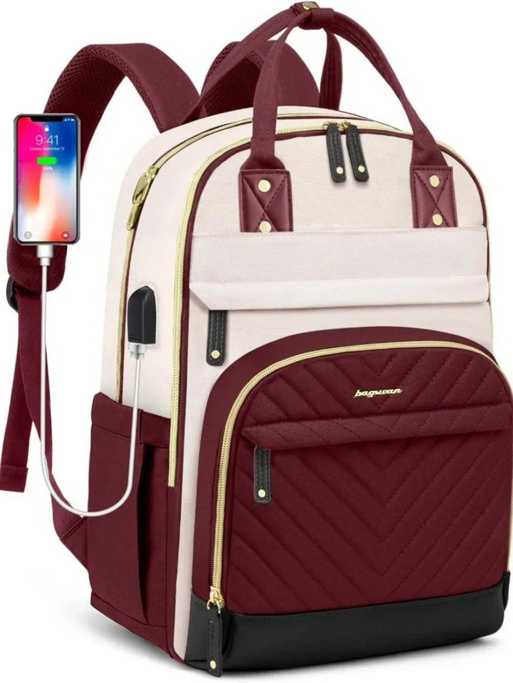 Stylish Waterproof Laptop Backpack for Women & Teens - USB Charger, 15.6